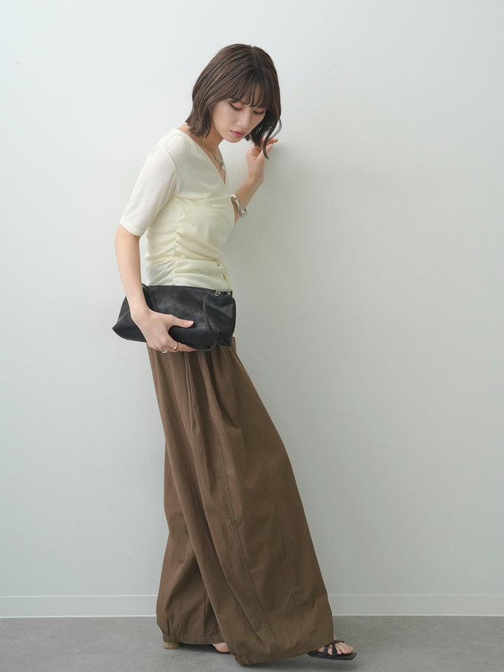 [SET]シアードレープカシュクールプルトップス+タックバックヘムギャザーライトパンツ(2set)