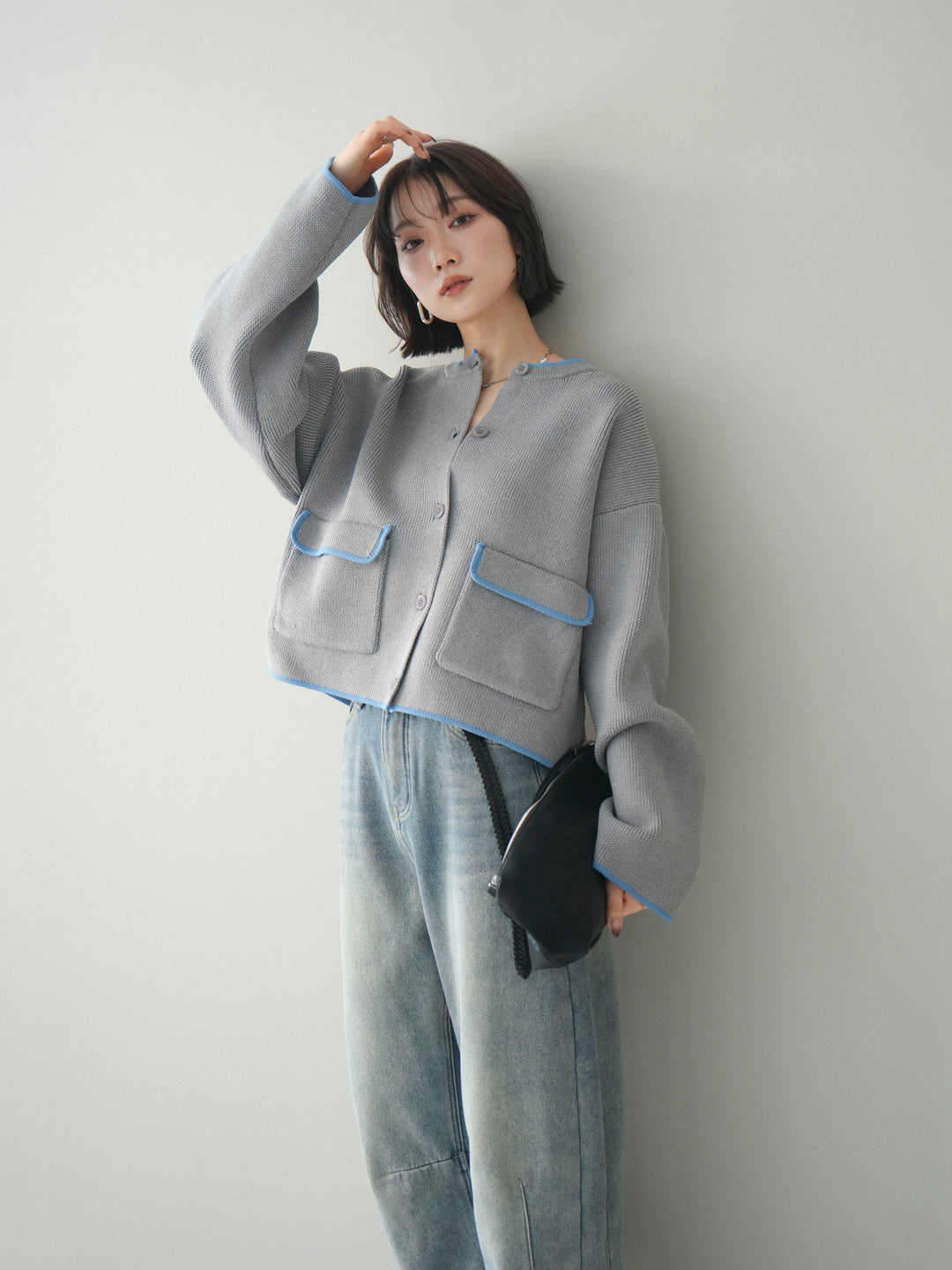 [SET]ポリエステル配色ニットカーディガン+ポリエステル配色ニットカーディガン(2set)