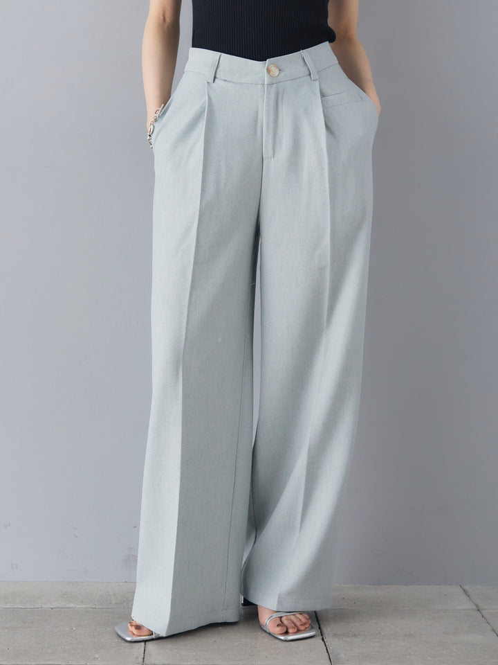 [Pre-order] Linen touch tuck wide pants/blue