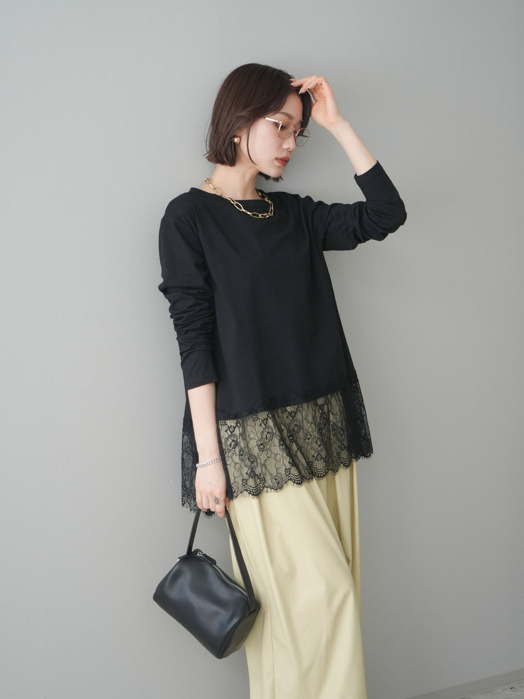 [SET]裾レースロングスリーブTシャツ+選べるアクセセット(2set)