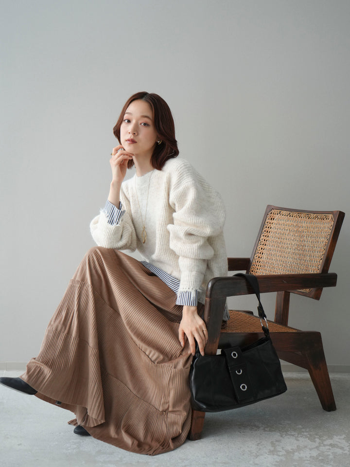 [SET]裾シャツレイヤードダメージニットプルオーバー+裾シャツレイヤードダメージニットプルオーバー(2set)