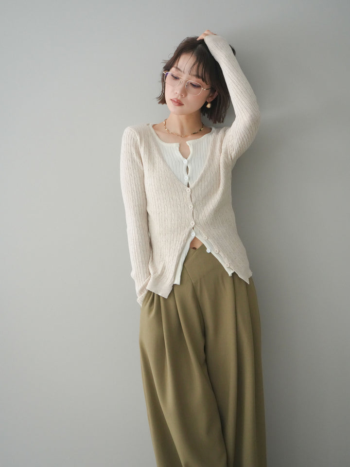 [予約]バイカラーレイヤードニットカーディガン/white