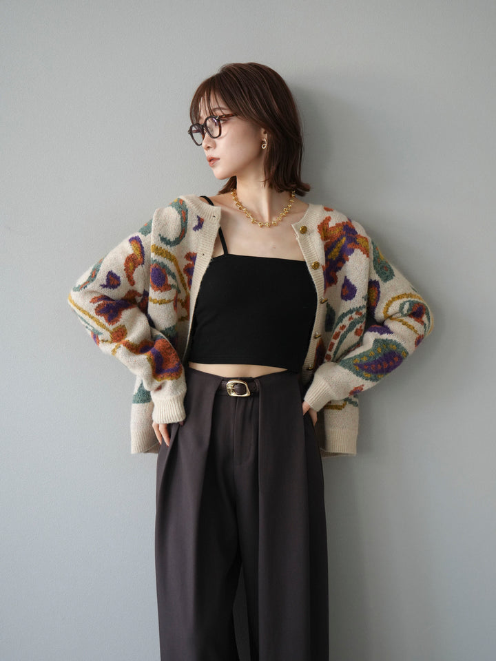 [予約]ミックスヤーンペイズリー柄ニットカーディガン/アイボリー