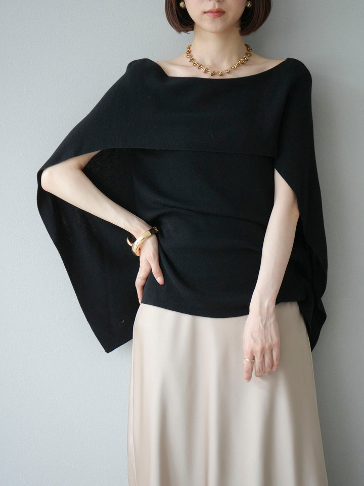 [予約]マントデザインスリットドルマンニット/ブラック