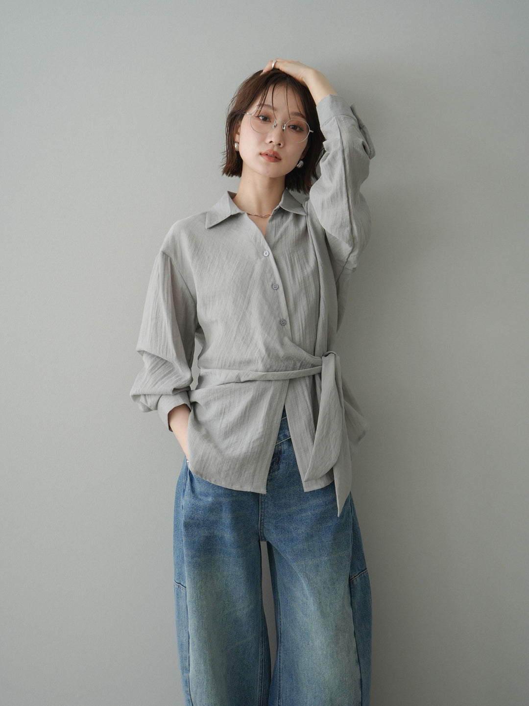 [予約]フロントアシンメトリーブラウス/gray