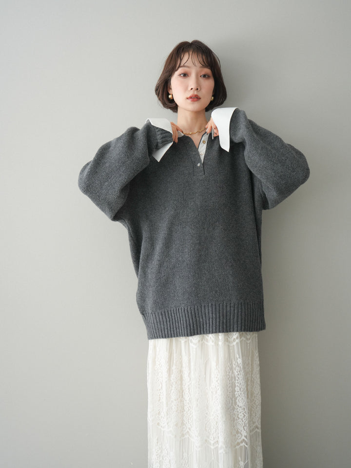 [予約]シャツドッキングオーバーニットプルオーバー/charcoaloff