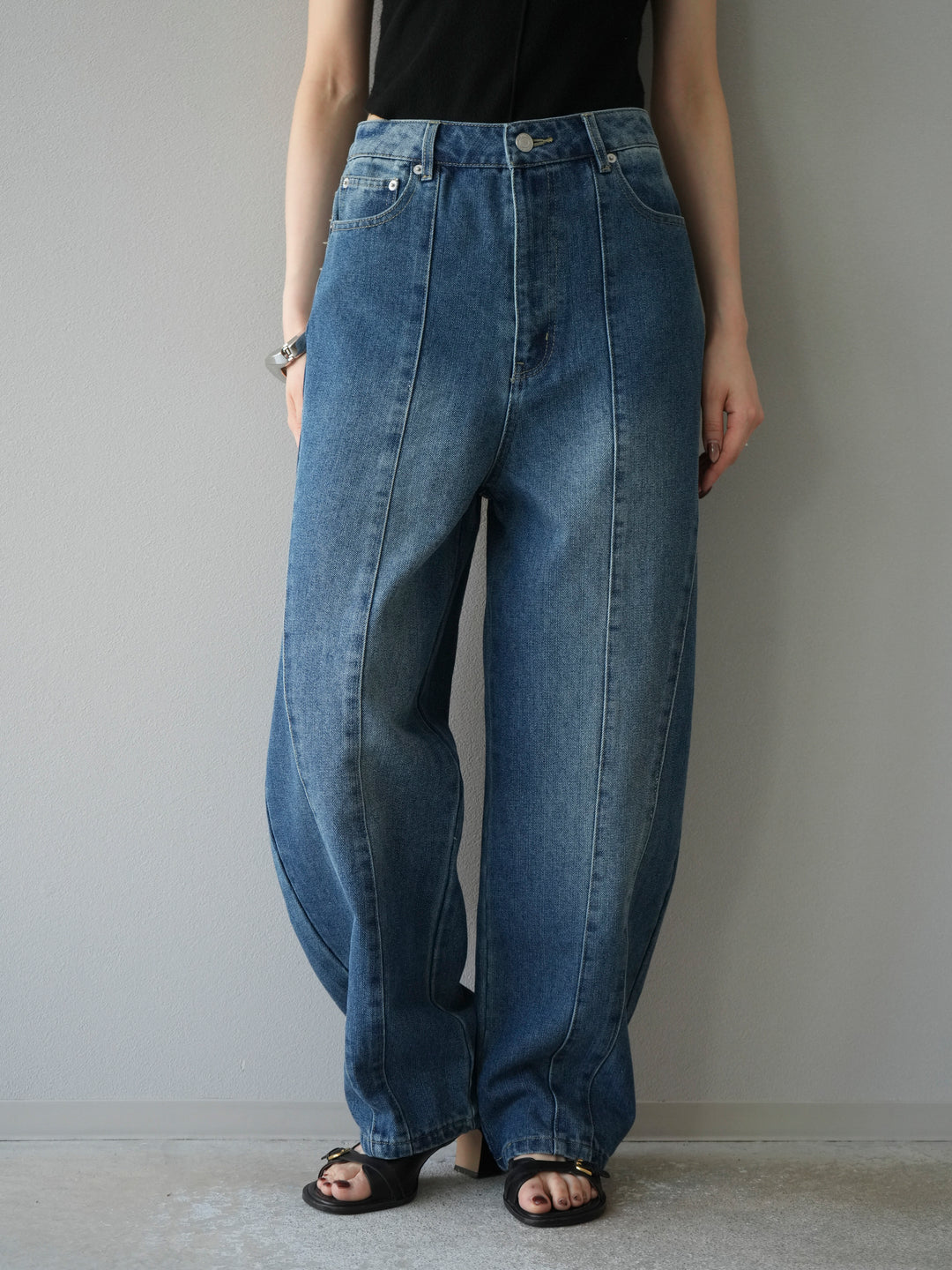 [予約]切替デザインカーブデニム/ブルー