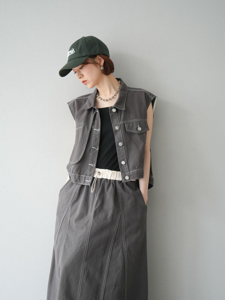 [SET]ステッチコットンツイルベスト＆スカートSET UP(2set)