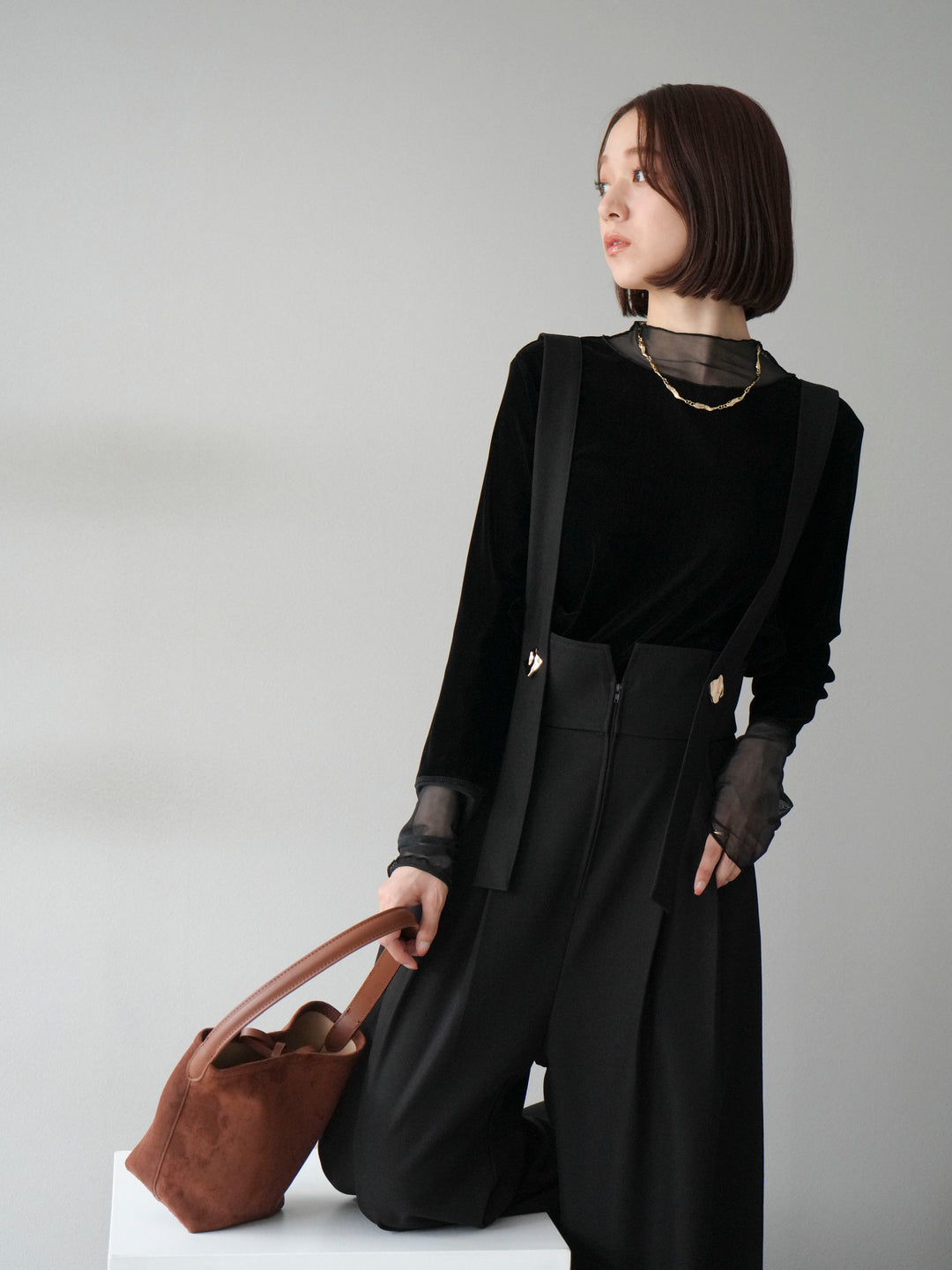 [予約]シアー切替ベロアトップス/ブラック