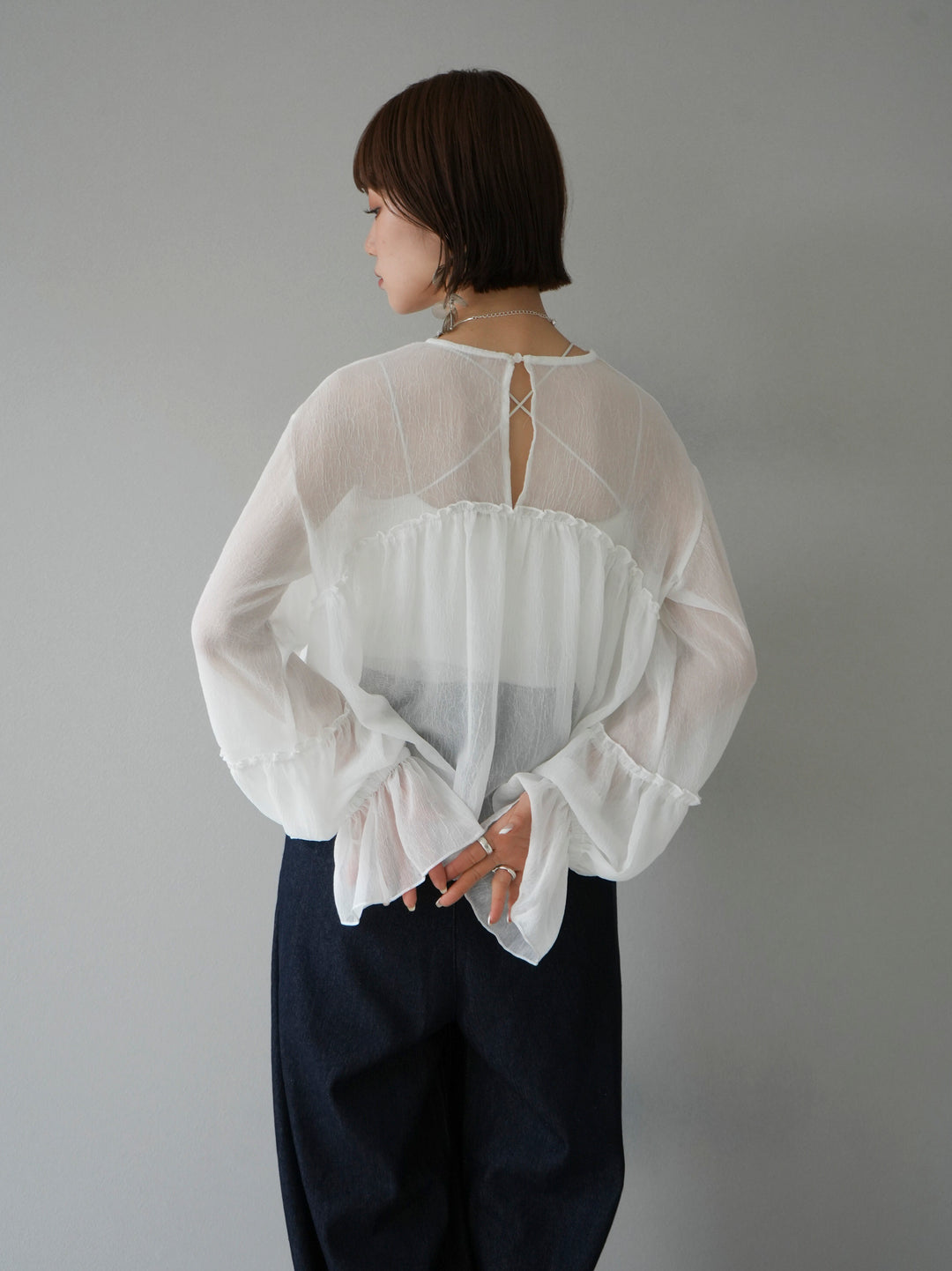 [SET] Willow sheer volume gathered blouse + selectable accessory set (2 sets)