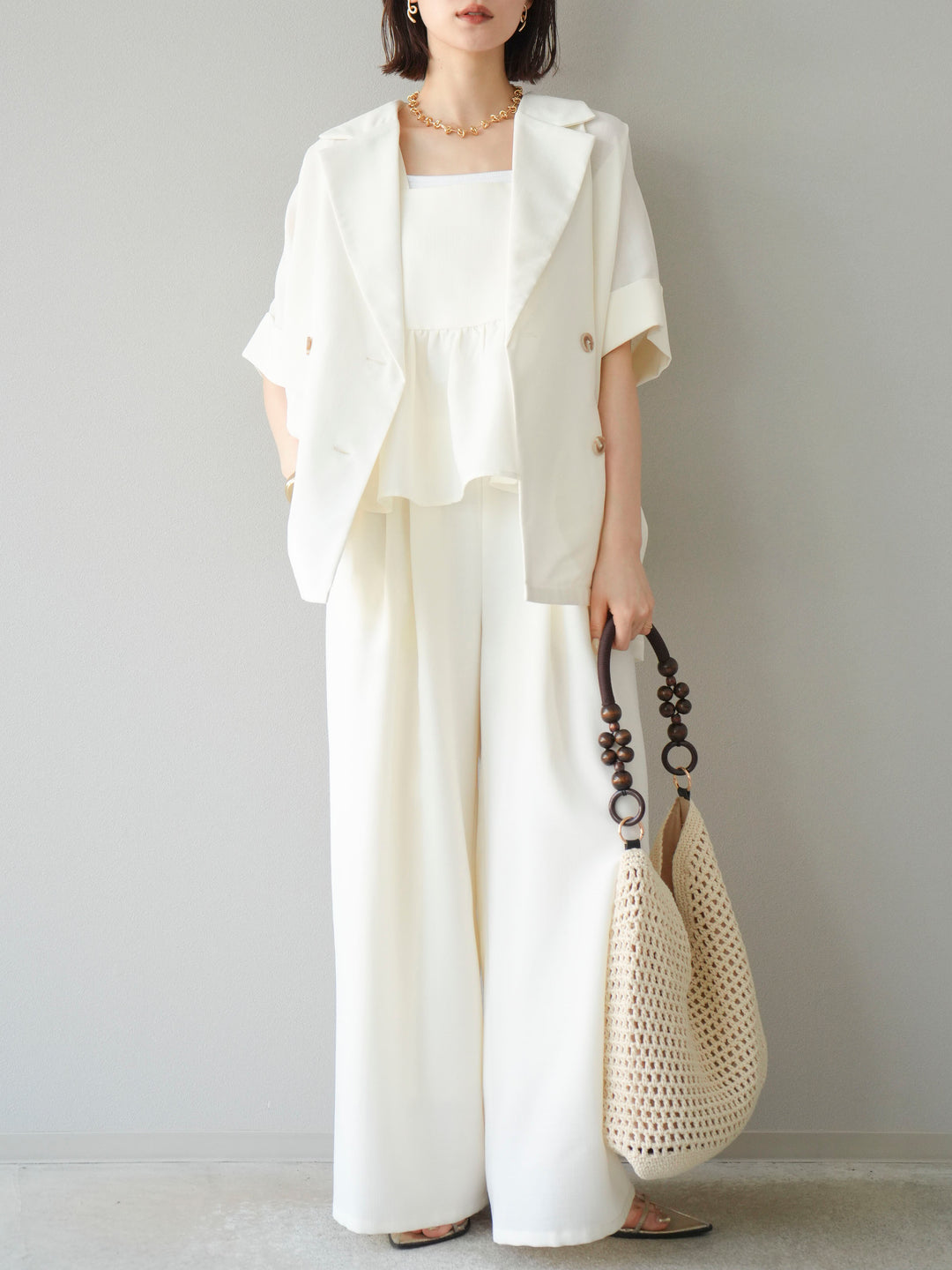 [予約]リネンライクハーフテーラードジャケット/アイボリー