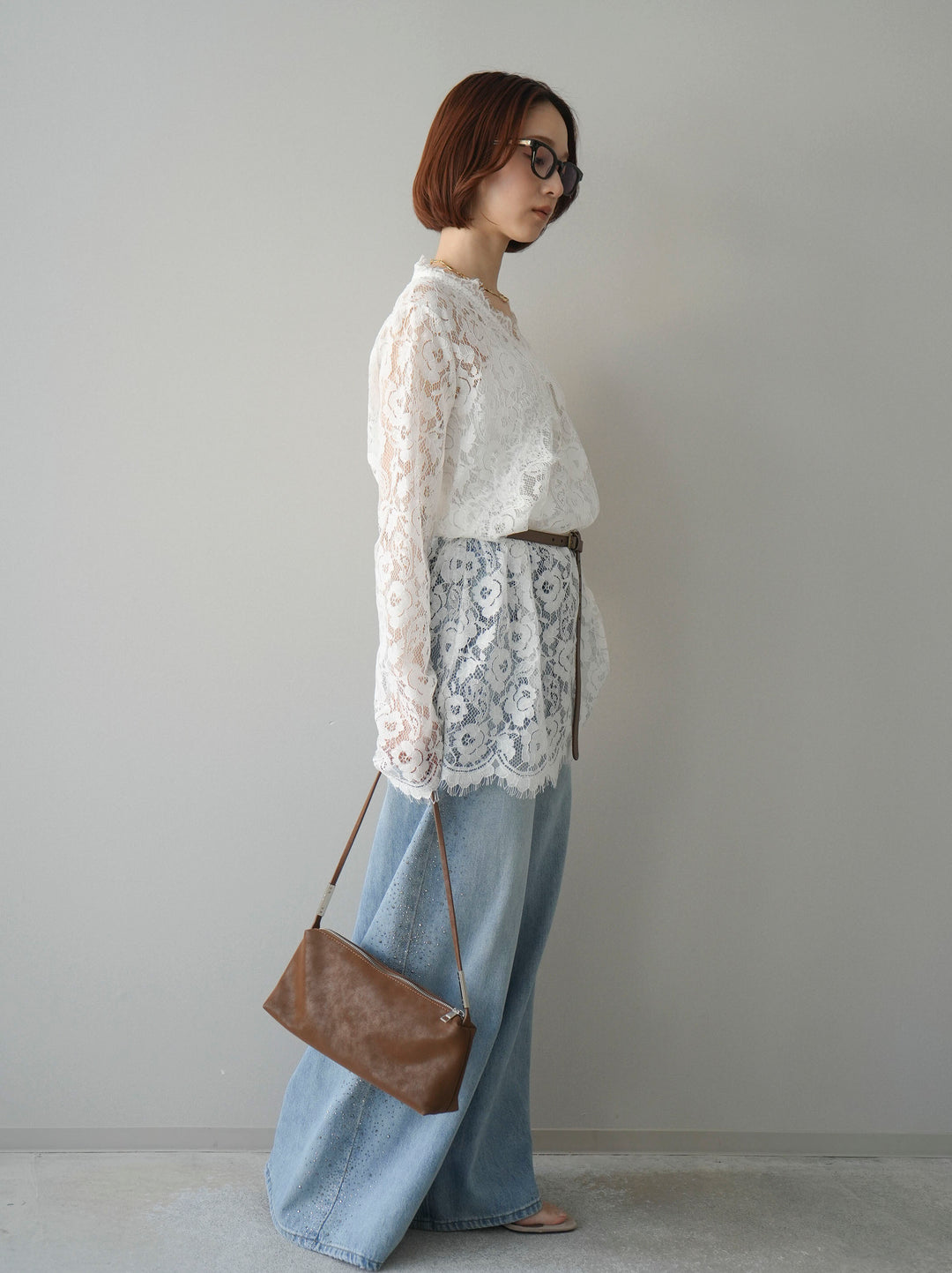 [予約]サイドビジューワイドデニムパンツ/lightblue