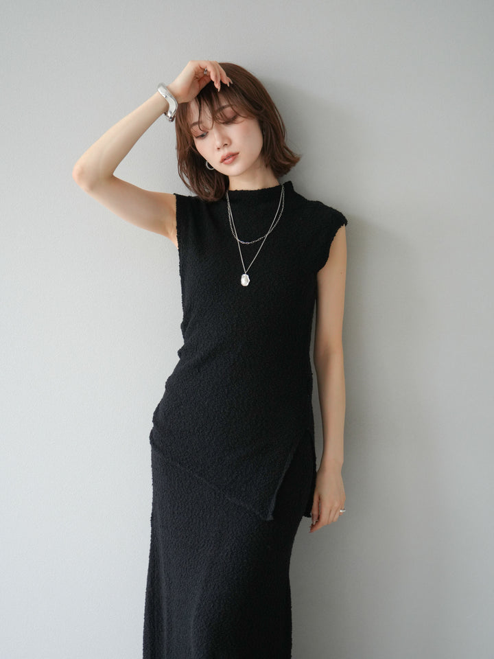 [予約]ブークレアシメニットノースリーブトップス/ブラック