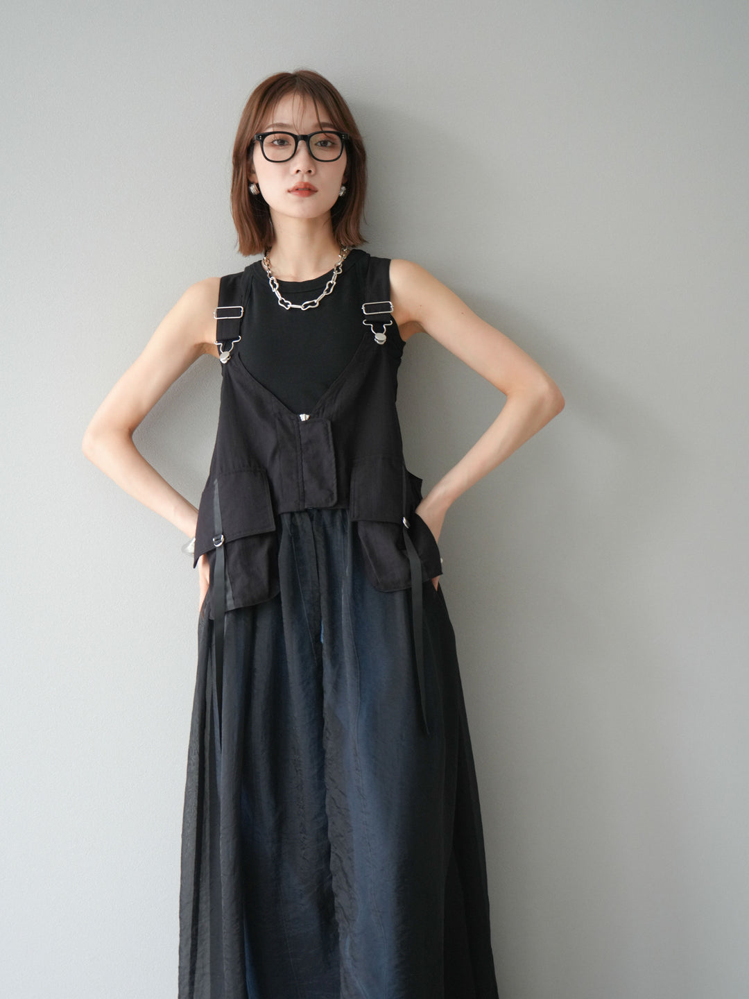 [予約]タクティカルベストオーガンザワンピース/ブラック