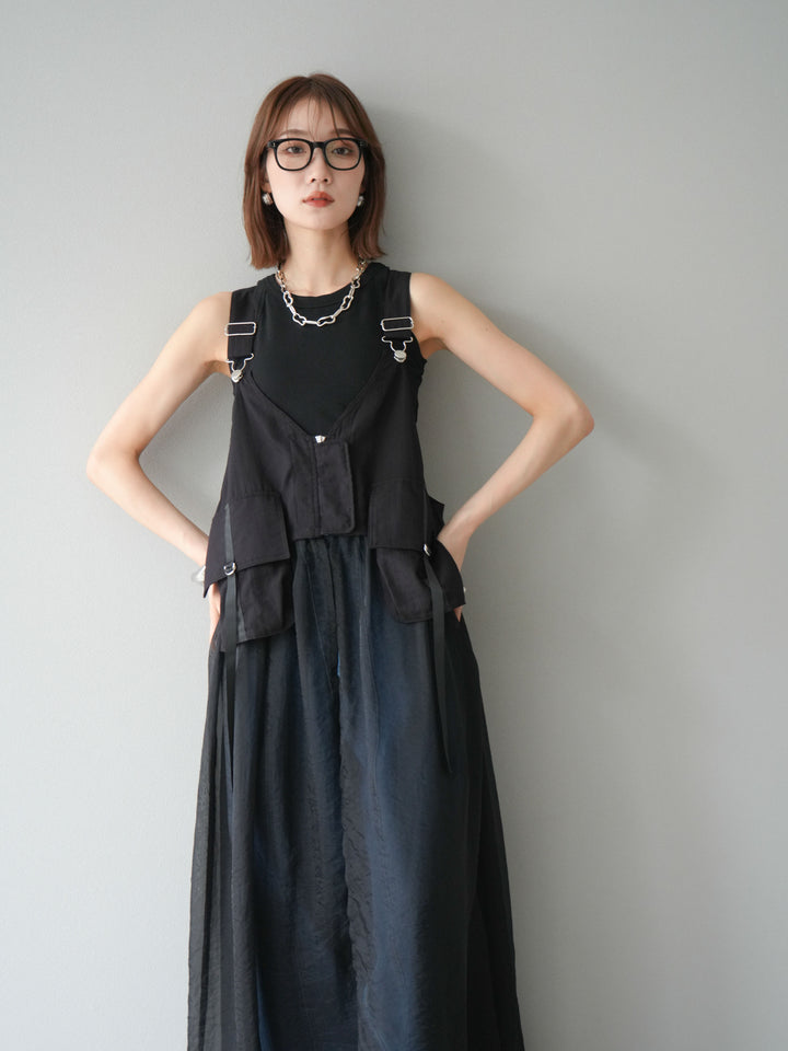 [予約]タクティカルベストオーガンザワンピース/ブラック