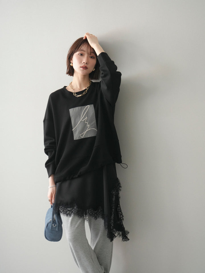 [予約]ライトポンチ刺繍ロゴプルオーバー/black