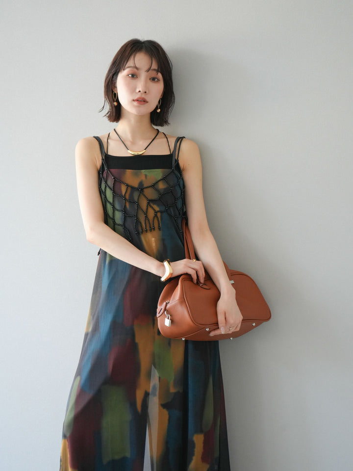 [予約]水彩アートシアーキャミワンピース/チャコール