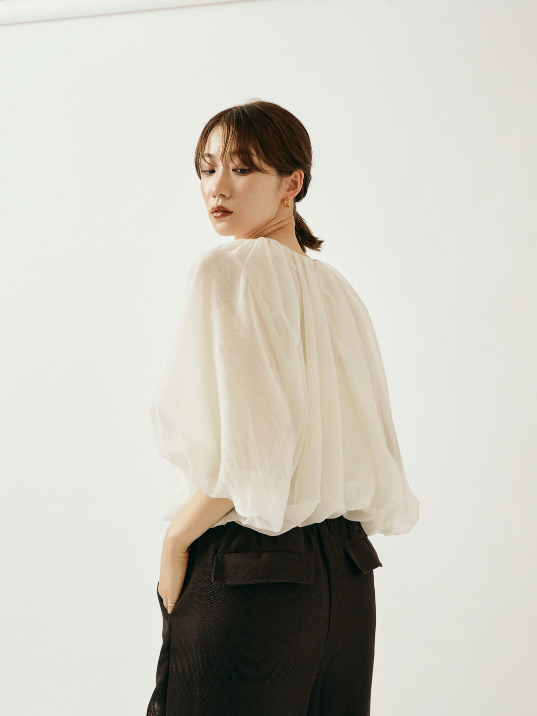 【Allure】[SET]オーガンジーバルーンショートブラウス+オーガンジーバルーンショートブラウス(2set)