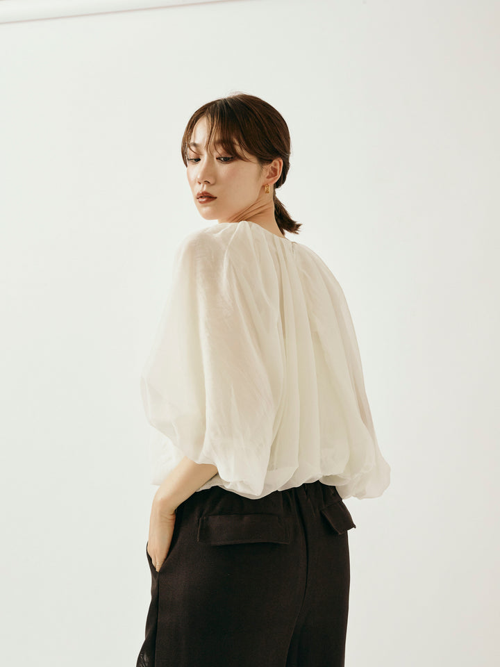 【Allure】[SET]オーガンジーバルーンショートブラウス+オーガンジーバルーンショートブラウス(2set)