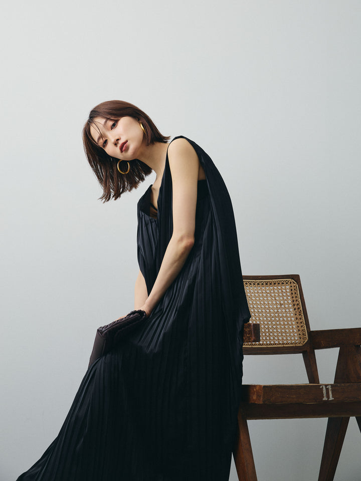 [SET] 緞面褶皺V領洋裝 + 緞面褶皺V領洋裝 (2set)