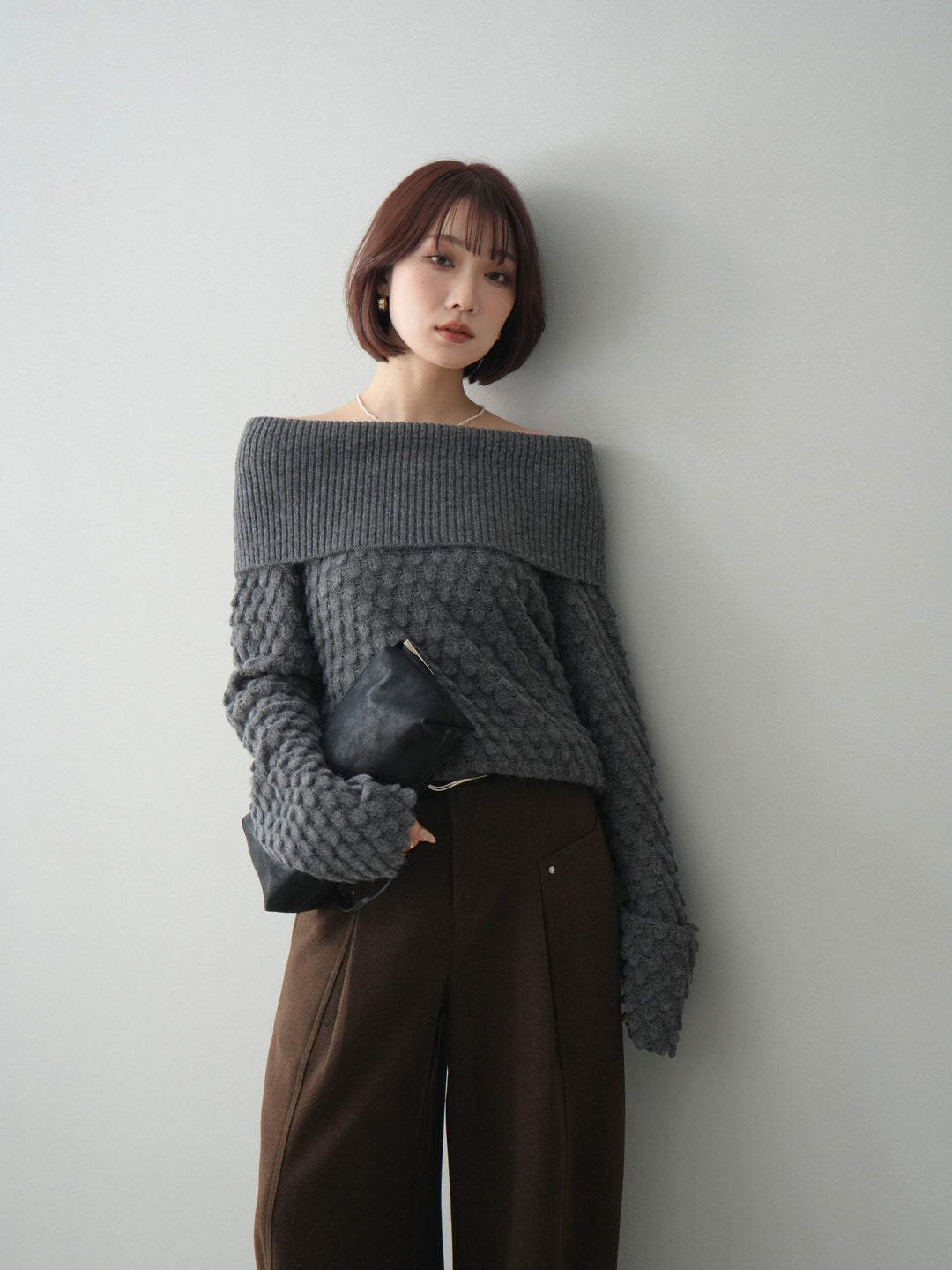 [SET]ポコポコ編みオフショルニットプルオーバー+選べるアクセセット(2set)
