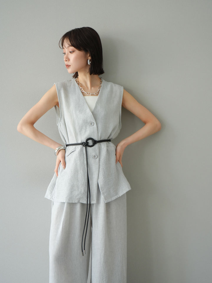 [SET]ベルト付リネンタッチベスト＆ワイドパンツSET UP(2set)