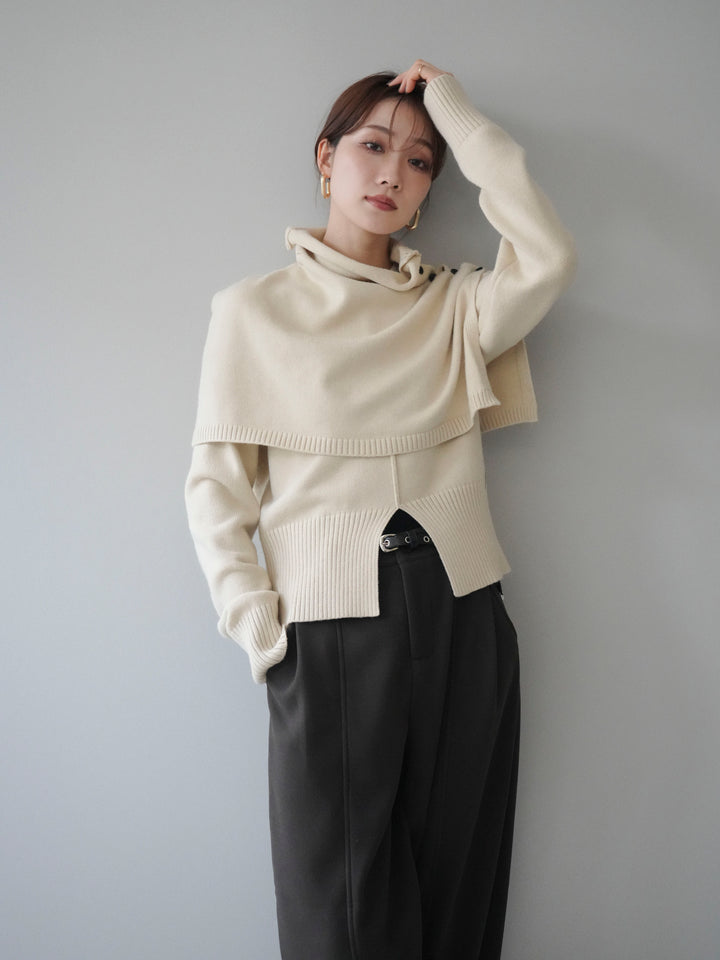 [予約]フロントスリットネックアンサンブルニット/ivory