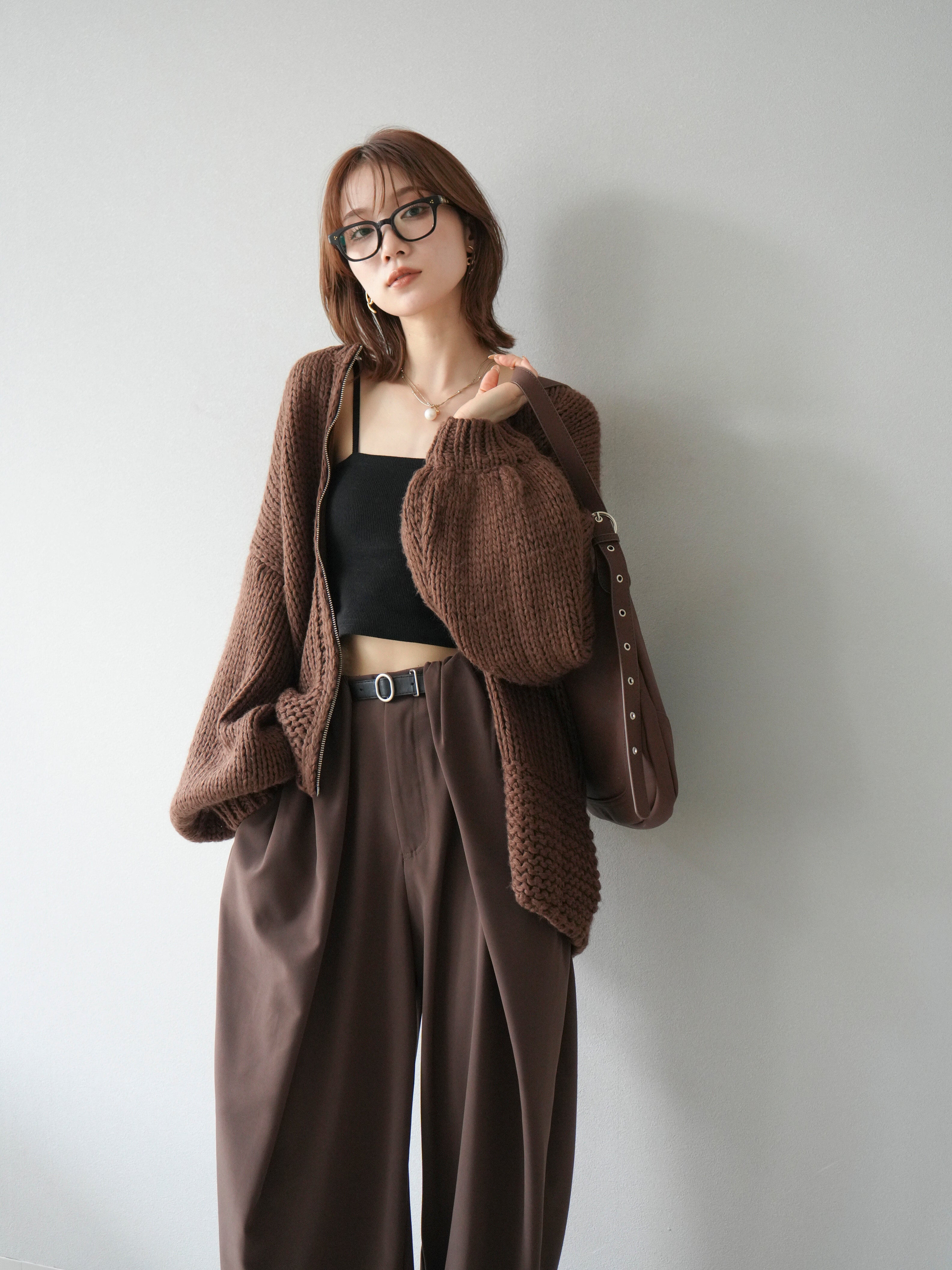 予約]ロービングケーブルオーバーZIPニットカーディガン/ブラウン – Lumier