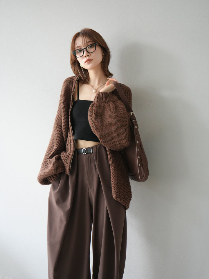 [予約]ロービングケーブルオーバーZIPニットカーディガン/ブラウン