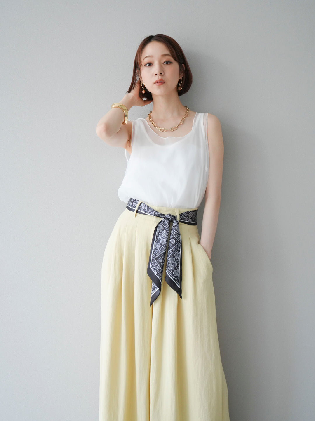 [予約]オーガンジーレイヤードタンクトップ/ホワイト