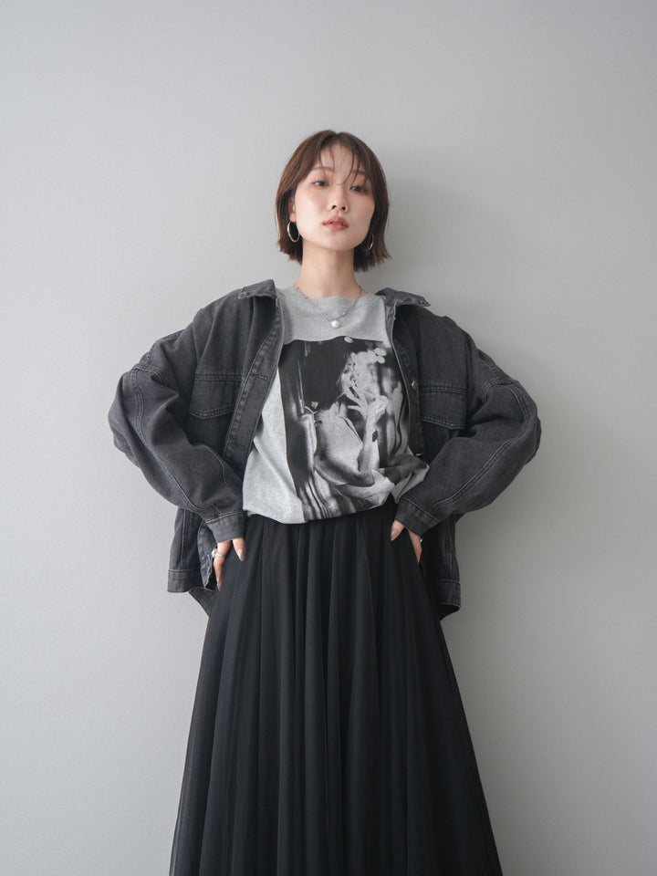 [SET]ルーズシルエットデニムジャケット+チュールボリュームスカート(2set)