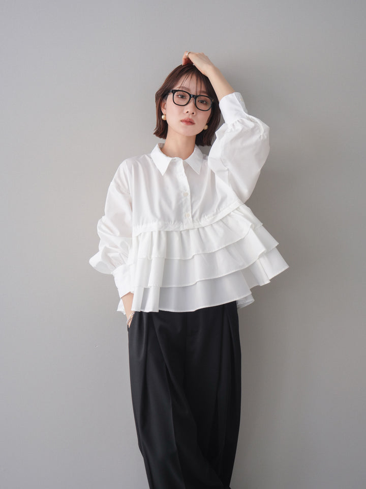 [SET]ブロードティアードショートシャツ+TRツイルデザインタックワイドパンツ(2set)