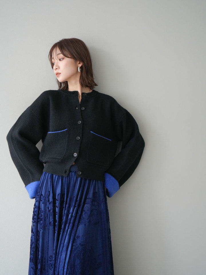 [SET]バイカラーオーバーニットカーディガン+アンティーク柄フロッキーマキシスカート(2set)