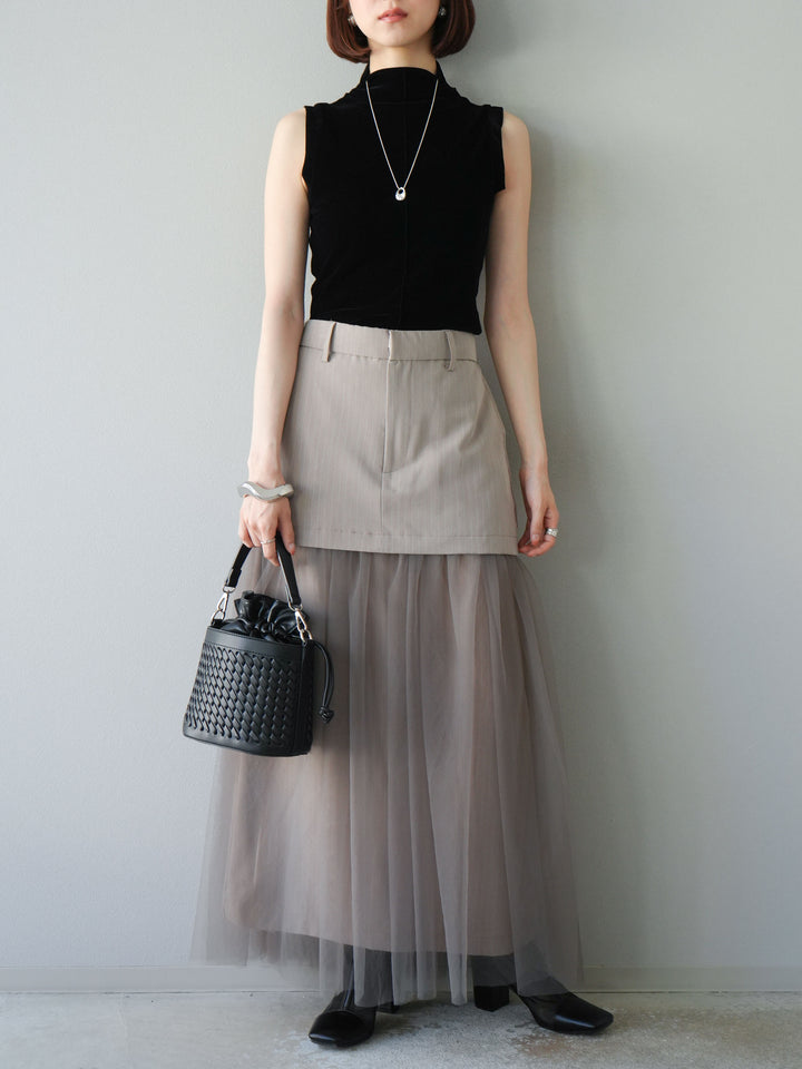 [予約]シアーベロアプチネックノースリーブトップス/ブラック