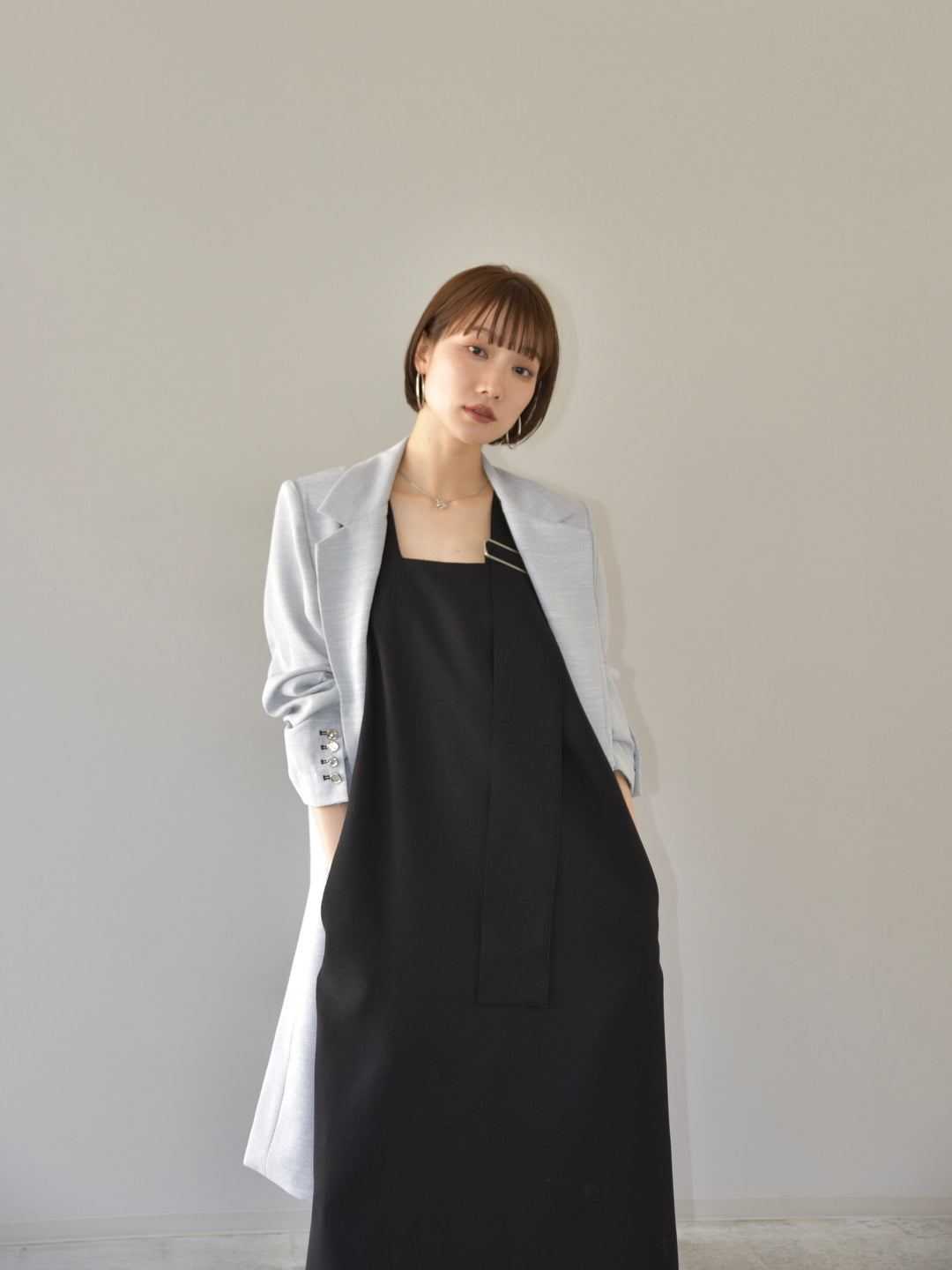 [予約]SLUB YARN ASYMMETRY DRESS/BLACK