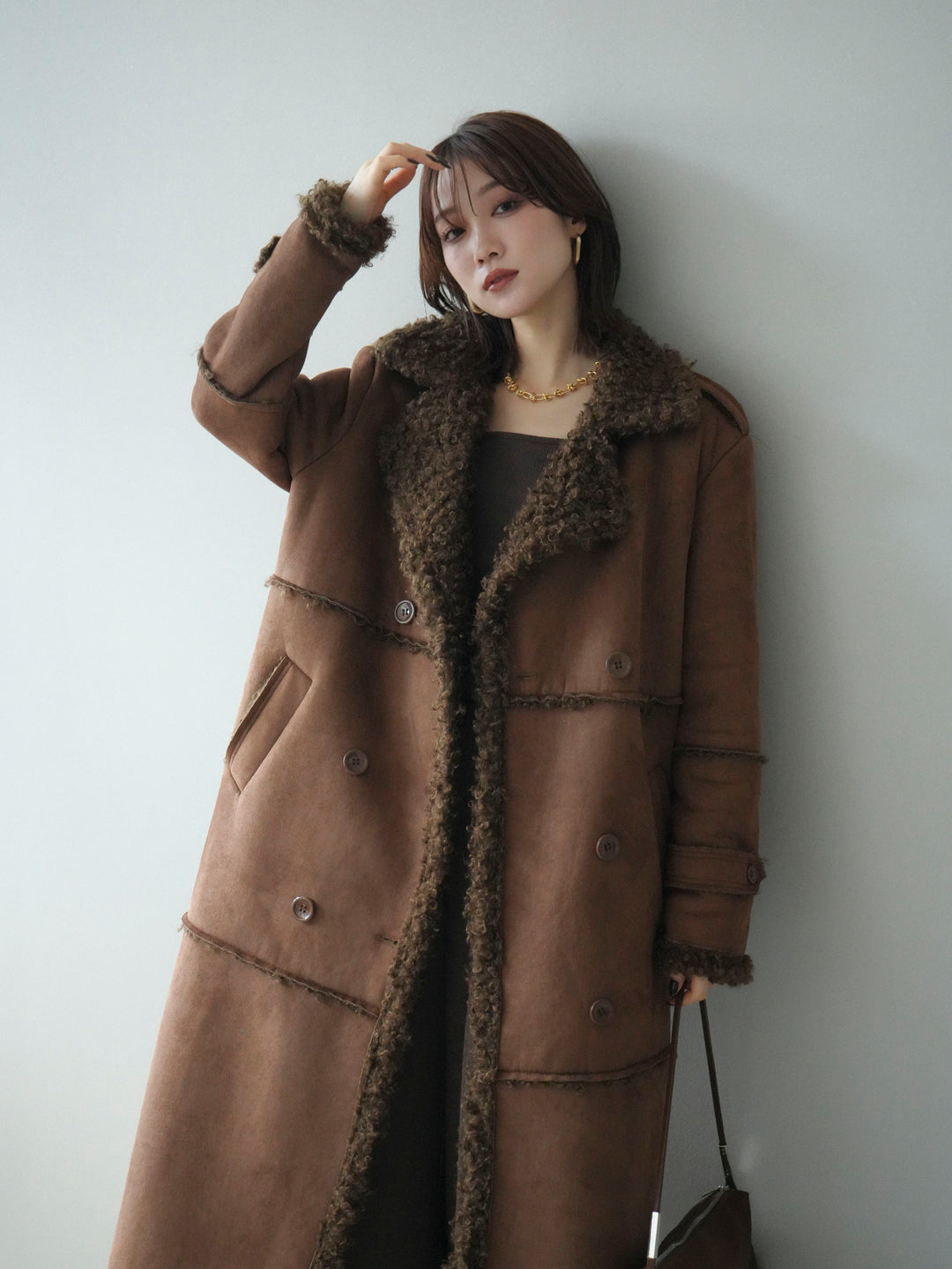 [予約]ムートンロングコート/brown