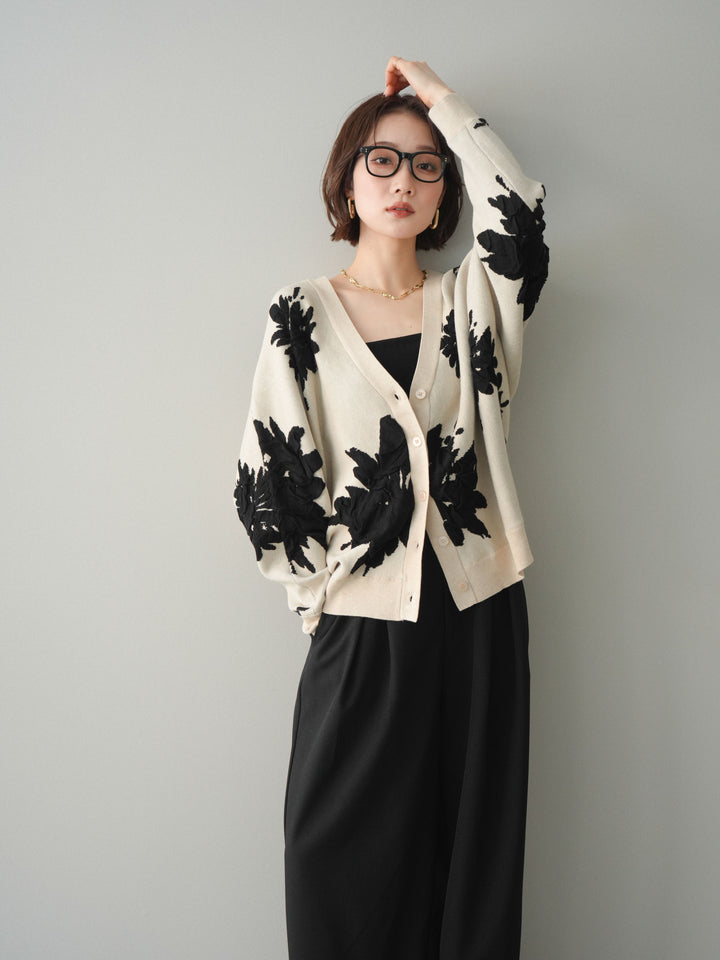 [SET]フラワージャガードニットカーディガン+フラワージャガードニットカーディガン(2set)