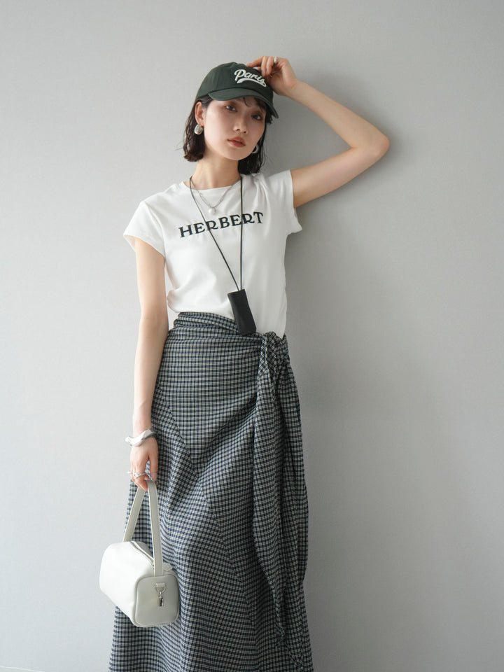 [予約]刺繍ロゴTシャツ＆レザーポーチネックレスSET /ホワイト