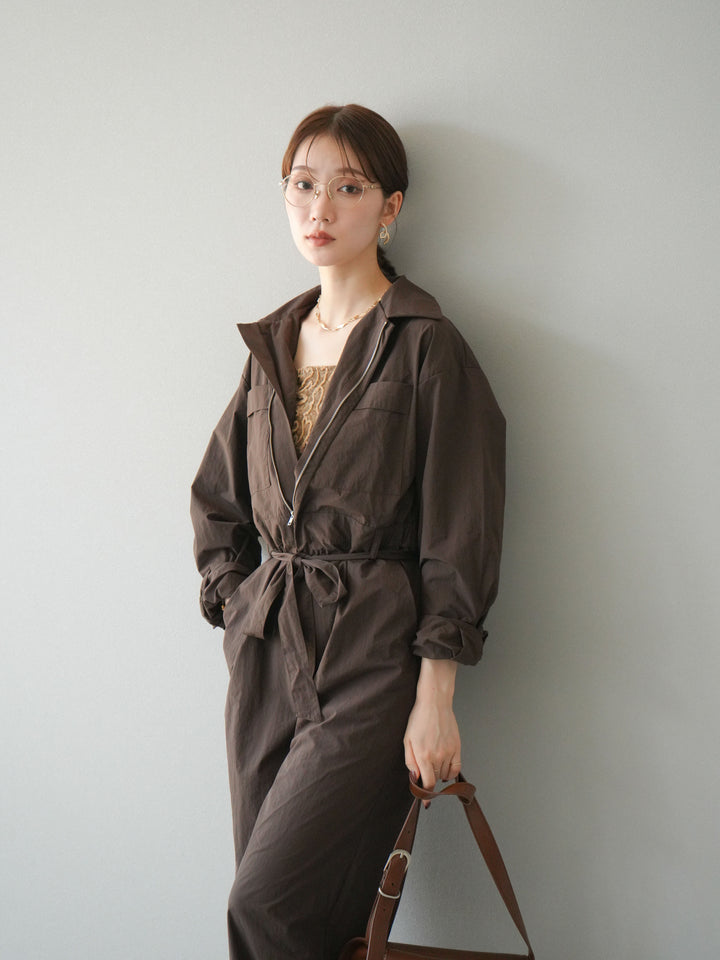 [予約]ナイロンジャンプスーツ/ブラウン