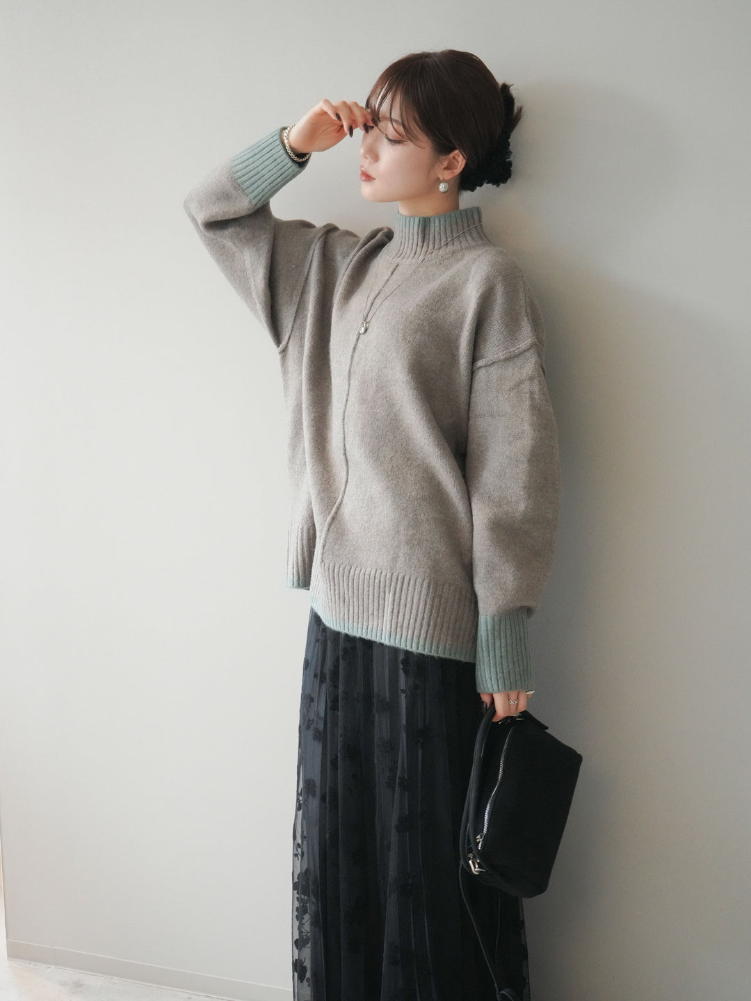 [SET]配色ハイネックニットプルオーバー+配色ハイネックニットプルオーバー(2set)