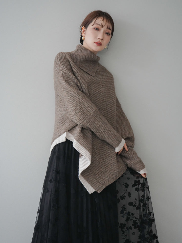 [予約]配色アシンメトリードルマンニットプルオーバー/oatmeal