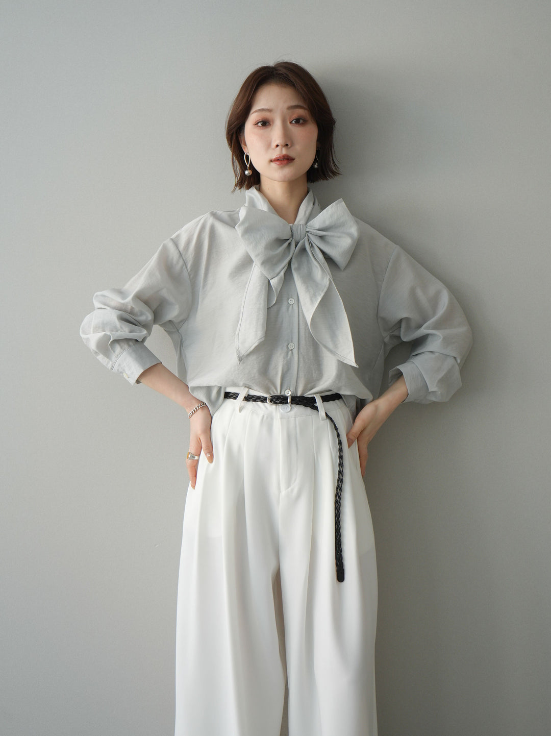 [SET]シアーボウタイブラウス+シアーボウタイブラウス(2set)