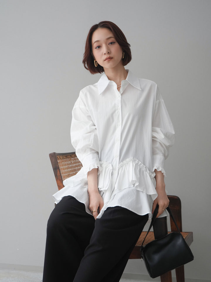 [予約]ラッフルデザインティアードブラウス/white