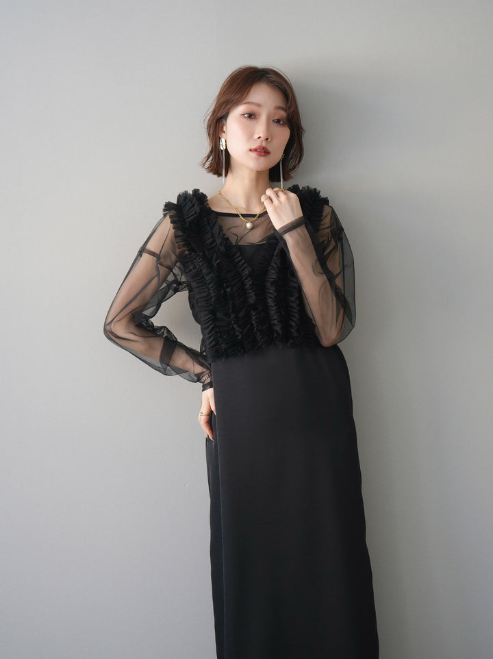 [予約]チュールフリルアンサンブルキャミソールドレス 3点SET/black