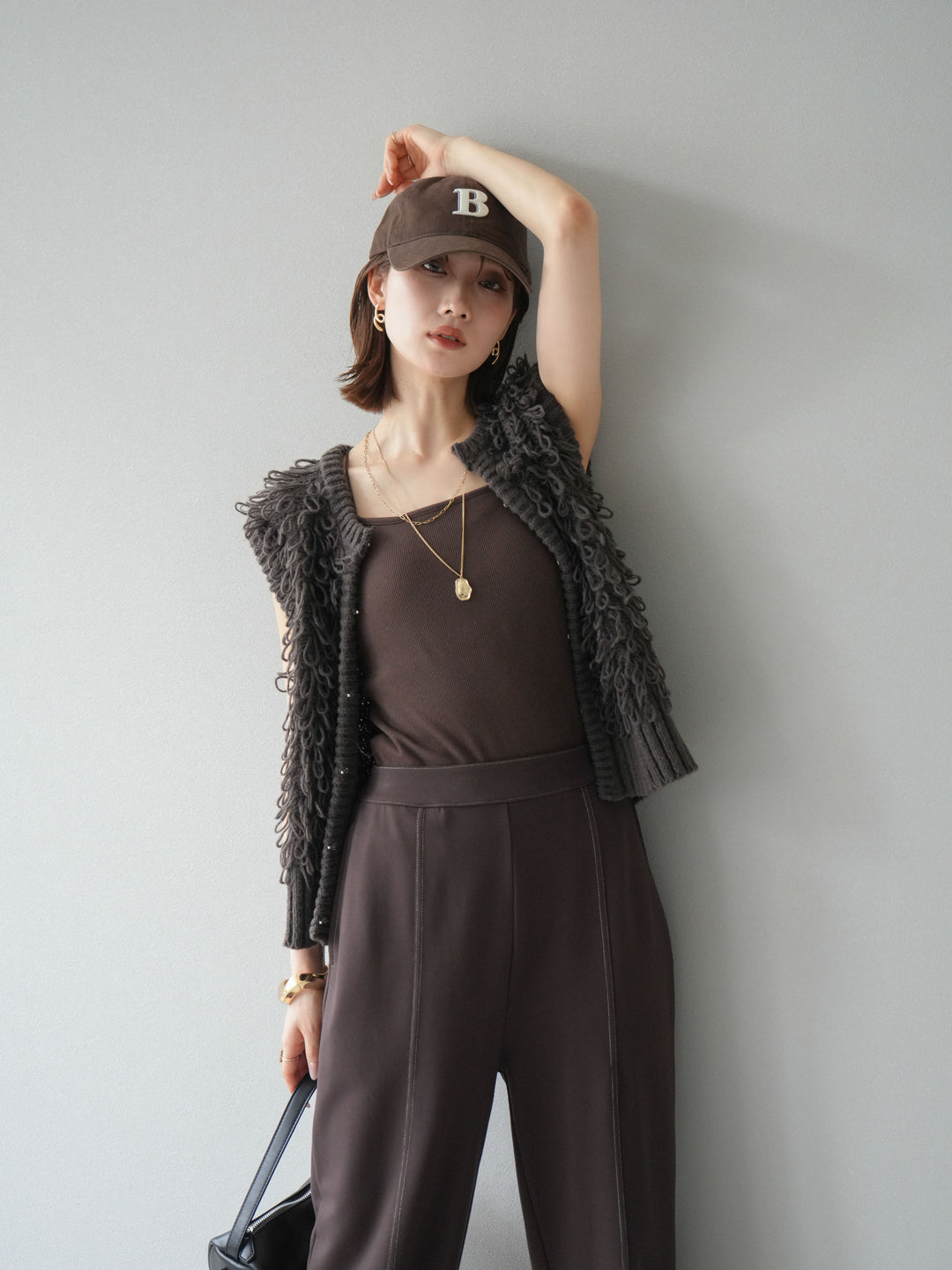 [予約]ループデザインホックベスト /ダークブラウン