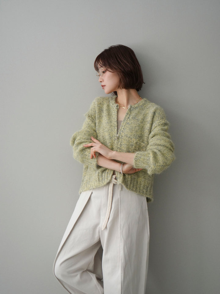 [予約]ミックスヤーンダブルZIPニットカーディガン/greenyellow