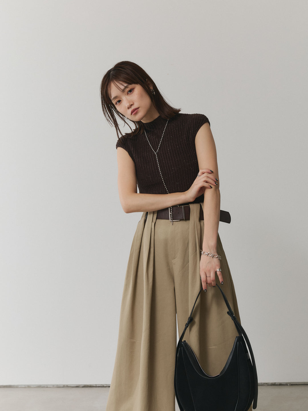 【Allure】[SET]ミックスヤーンデザインリブフレンチスリーブニット+ミックスヤーンデザインリブフレンチスリーブニット(2set)