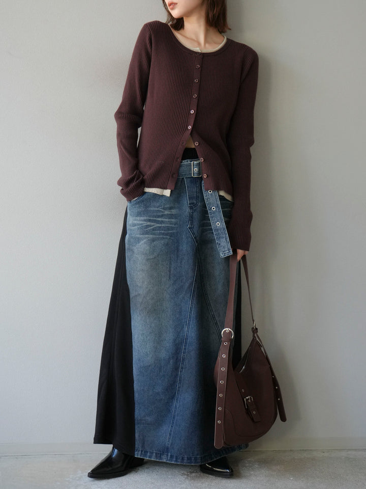 [予約]レイヤード配色ニットカーディガン/ブラウン