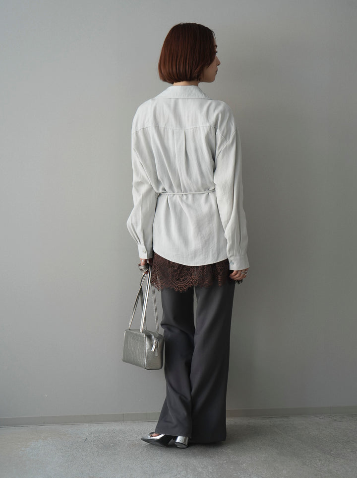 [SET]Vネック変形ラインシャツ+レーストリムキャミソール+センターシームフレアパンツ(3set)