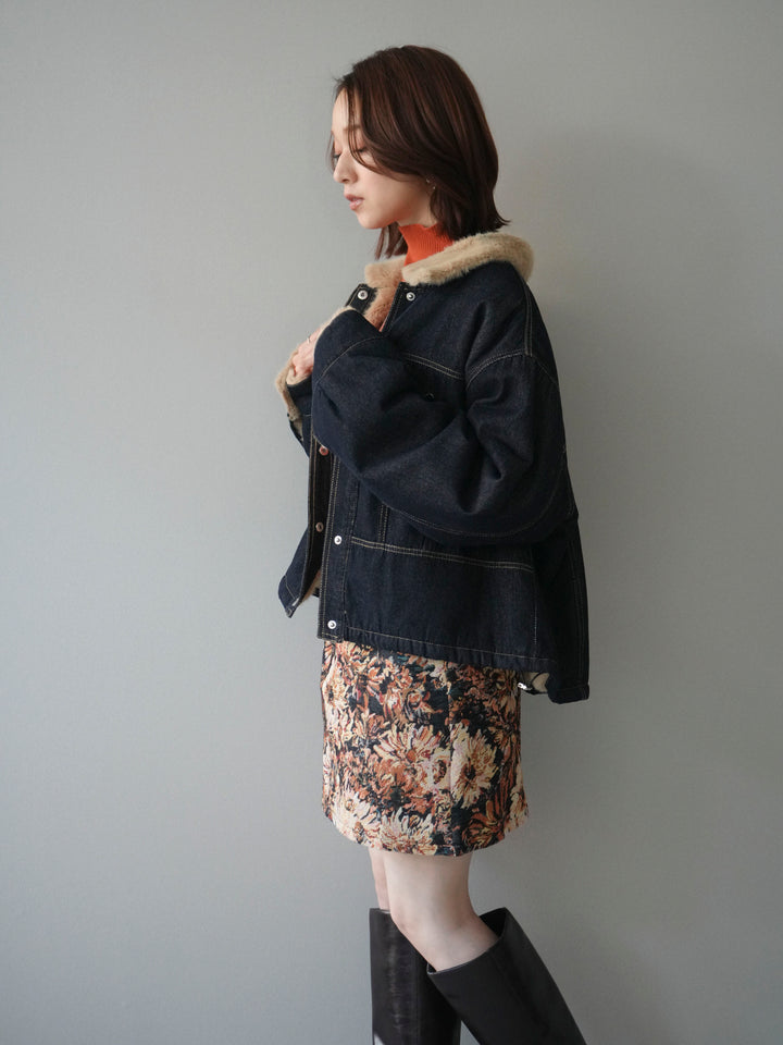 [予約]デニム×ファーステンカラーショートジャケット/indigo
